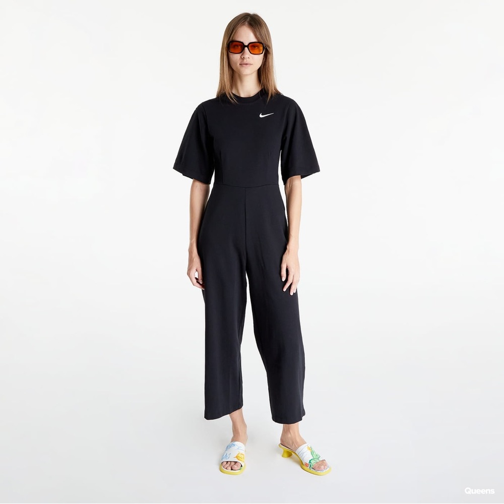 Nike Sportswear Jersey Solid Black Short Sleeve Wide Leg Jumpsuit Size Small